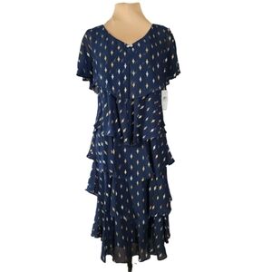 NWT SLNY Navy‎ Blue Cape Tiered Midi Dress Women's Size 6